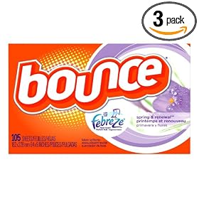 Bounce Fabric Softener Sheets with Febreze Fresh Scent, Spring and Renewal, 105-Count Boxes (Pack of 3)