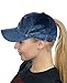 C.C Ponycap Messy High Bun Ponytail Soft Velvet Adjustable Baseball Cap Hat, Denim