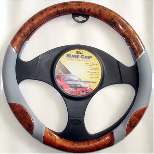 Wood & Gray Steering Wheel Cover
