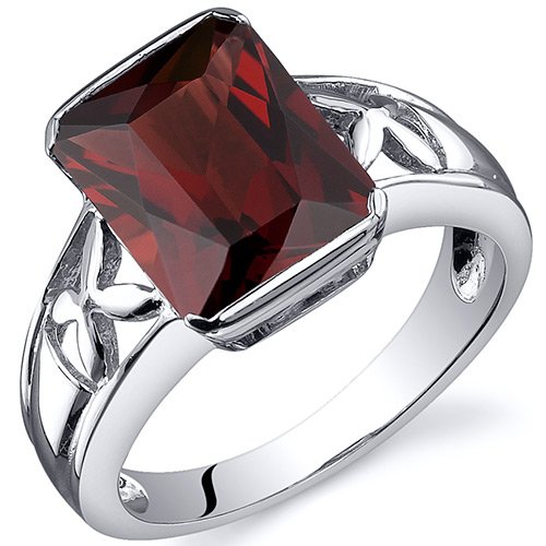 Large Radiant Cut 4.00 carats Garnet Solitaire Ring in Sterling Silver Size 9, Available in Sizes 5 thru 9