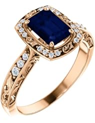 18K Rose Gold 7.00x5.00mm Emerald Cut Chatham Created Sapphire and Diamond Ring -- LIFETIME WARRANTY