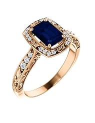 18K Rose Gold 7.00x5.00mm Emerald Cut Sapphire and Diamond Ring -- LIFETIME WARRANTY
