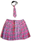 PINK PLAID WOMENS SKIRT AND TIE SET