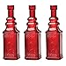 Luna Bazaar Small Vintage Glass Bottle Set (6.5-Inch, Red, Ella Square Design, Set of 3) - Flower Bud Vase for Home Décor and Wedding Centerpieces