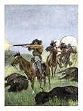 Buffalo Hunters Accompanying a Wagon Train, 1800s Giclee Poster Print, 12x16