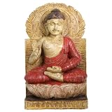 Hand Carved Wood Buddha Statue in Red Robe