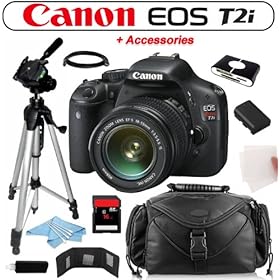 Canon EOS Rebel T2i 18 MP CMOS APS-C Digital SLR Camera with EF-S 18-55mm f/3.5-5.6 IS Lens + Accessory Kit!
