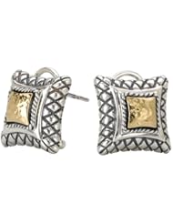 925 Silver Hammered Contemporary-Style Earrings with 18k Gold Accents