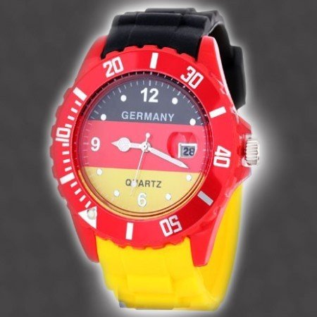Fanartikel Silikon Armbanduhr Watch Fan Uhr m WM & EM Länder Flaggen Style (Deutschland 1)