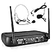Pyle Dual Channel Wireless Microphone System - VHF Fixed Dual Frequency Wireless Mic Receiver Set with 2 Lavalier, 2 Headset Mics, 2 Transmitter, Receiver - For PA, Karaoke, Dj Party - Pyle PDWM2145
