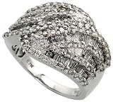 10k White Gold Ring 5/8 (16mm) wide, w/ 1.50 Carat Round Brilliant & Baguette Diamonds