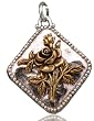 Beaucoup Designs Silver & Gold Over Pewter Old World 2 Tone Rose Charm or Pendant MADE IN USA