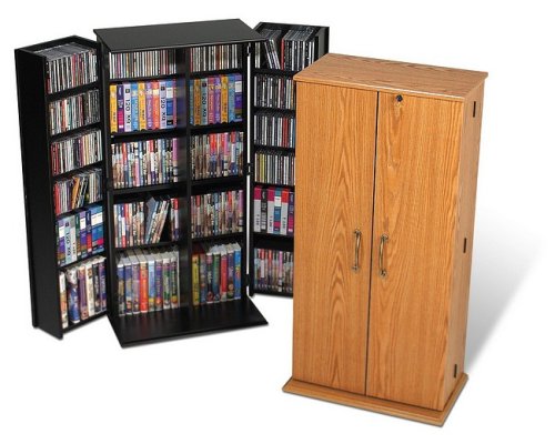 Tall Locking Media Storage Cabinet - Oak