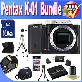 Pentax K-01 16MP APS-C CMOS Compact System Camera [Body] (Black) + Extended Life Battery + 16GB SDHC Class 10 Memory Card + USB Card Reader + Memory Card Wallet + Deluxe Case w/Strap + Shock Proof Deluxe Case + Mini HDMI to HDMI Cable + Professional Full Size Tripod + Accessory Saver Bundle!