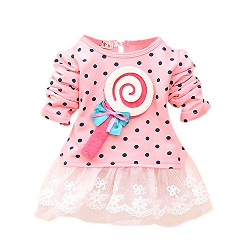 Weixinbuy Baby Girl Cotton Long Sleeve Polka Dot Lollipop Skirt