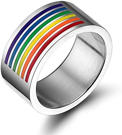 Foreasy Jewelry Rainbow Gay Lesbian Wedding Stainless Steel Band LGBT Pride Ring Size 7