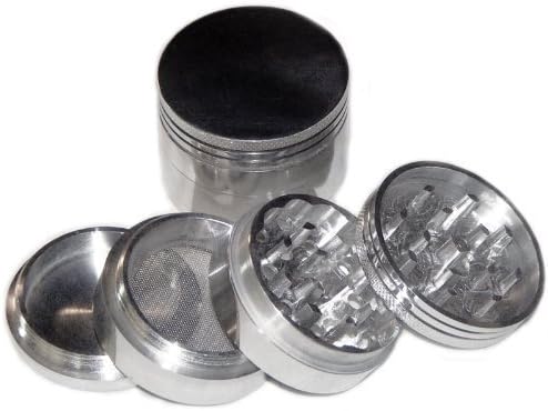 2X GENERIC SILVER Four Piece NEW STYLE 2 1/4" Herb, Spice or Tobacco Pollen Grinder (As shown)