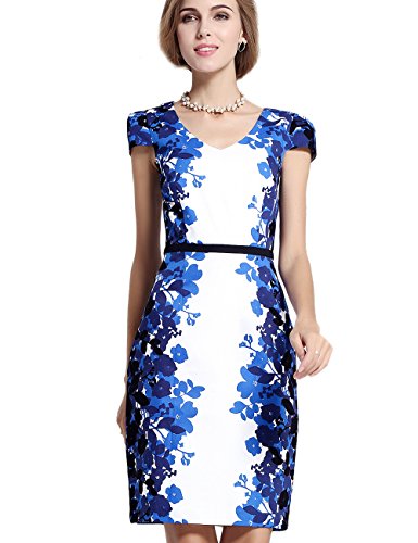 Yacun Women's Elegant Floral Print Cocktail Classy Casual Sheath Dress