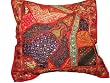 Beaded Zardozi Vintage Sari Decorative Red Floor Pillow Cushion Covers
