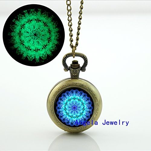 Pretty Lee Fashion Chakra Spiritual Locket Necklace Chakra Yoga Pocket Watch Glow in The Dark Jewelry Necklace