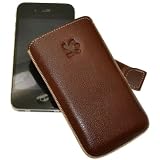 Produkt-Bild: Original Suncase Tasche fuer / Apple iPhone 4 / Apple iPhone 4 S / Leder Etui Handytasche Ledertasche *Spezielle Anfertigung-Lasche mit Rueckzugfunktion* in Vollnarbiges-Braun