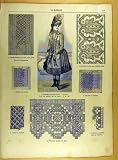 1885 LADIES FASHION DRESSES LACE CROCHET FRENCH PRINT