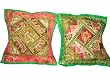 2 Green Gold Zardozi Indian Sari Throw Pillow Cushion Covers 16x16