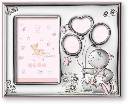 Silver Touch USA Sterling Silver Name, Date, Weight Picture Frame, Pink