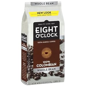 Eight O’Clock Coffee, 100% Columbian Whole Bean, 40-Ounce Package