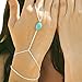 Sanwood Elegant Womens Metal Hand Harness Chain Turquoise Bead Slave Finger Ring Bracelet