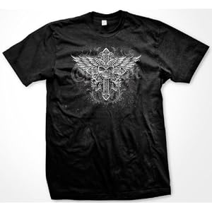 Winged Skull Cross T-shirt, Mens Old School Tattoo Shirts