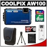 Nikon Coolpix AW100 Shock & Waterproof GPS 16.0 MP Digital Camera (Blue) wi ....