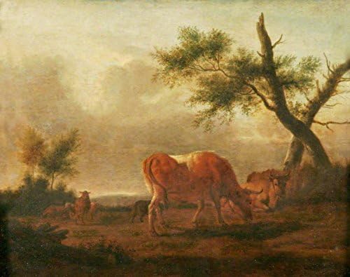 9 x 12 in / 22.5 x 30 cm Landscape with Cattle,Oil Painting on Canvas. Fine Art - Superb quality and craftsmanship, Unframed Hand Painted Wall Art