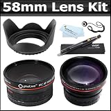 58mm 2x Telephoto HD Zoom Lens + 0.45x Wide Angle Lens + Lens Pen Kit + Lens Hood + More For Canon EOS Rebel XT XTI XSI T1I T2i T3i T3 20D 5D 300D 350D 450D 400D 10D T2 40D 50D 60D 1000D 550D That Use Canon Lenses (18-55mm, 75-300mm, 50mm 1.4, 55-200mm)