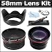 58mm 2x Telephoto HD Zoom Lens + 0.45x Wide Angle Lens + Lens Pen Kit + Lens Hood + More For Canon EOS Rebel XT XTI XSI T1I T2i T3i T3 20D 5D 300D 350D 450D 400D 10D T2 40D 50D 60D 1000D 550D That Use Canon Lenses (18-55mm, 75-300mm, 50mm 1.4, 55-200mm)