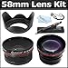58mm 2x Telephoto HD Zoom Lens + 0.45x Wide Angle Lens + Lens Pen Kit + Lens Hood + More For Canon EOS Rebel XT XTI XSI T1I T2i T3i T3 20D 5D 300D 350D 450D 400D 10D T2 40D 50D 60D 1000D 550D That Use Canon Lenses (18-55mm, 75-300mm, 50mm 1.4, 55-200mm)