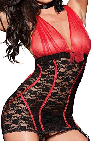TITIAN Womens Adult Sheer Lingerie Babydoll Nighties Pajama Robes,Red