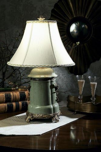 Porcelain Lamp w Brass Accents in Celadon
