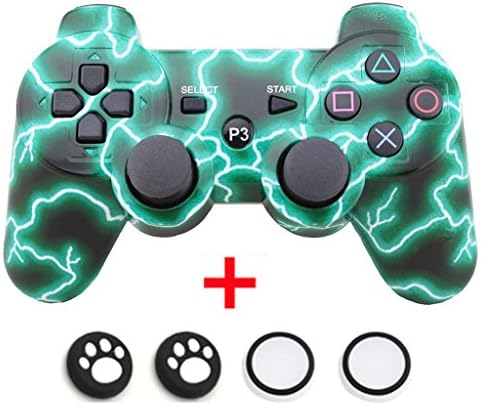 Bluetooth Wireless Dualshock Remote Gaming PS3 Controller Gamepads Consoles Joypad Joystick with 6-Axis And Double Vibration (Green Lightning)