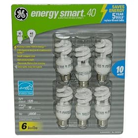 6-Pack GE Compact Flourescent (CFL) Light Bulbs 10 Watt = 40 Watt Equivalent by General Electric