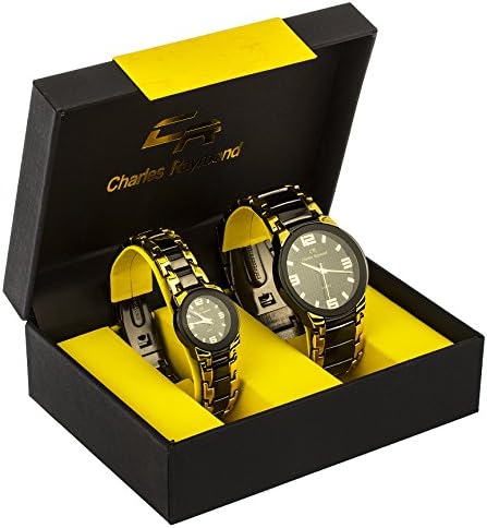 Charles Raymond Basic His and Hers Watch Set with Gold Tone and Black Metal Band & Black Face