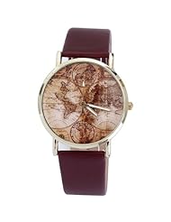 World earth map style women hour casual leather strap watches brand quartz rose gold plated watch