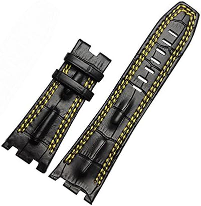 New Black Leather with Yellow Stich Watch Band Strap Fit Ap Audemars Piguet