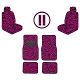 Dark Hot Pink Zebra Tiger Animal Print Front & Rear Seat Carpet Floor Mats w ...