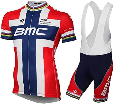 LingDing Mens 2015 BMC Racing Norway Pro MTB Road Breathable Cycling Short Sleeve Jersey and Bib Shorts Suit Small