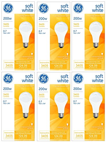 GE Lighting 11585 200-Watt A21, Soft White (Pack of 6)