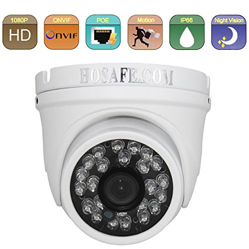 HOSAFE 2MD4P HD IP Camera POE Outdoor 2MP 1920x1080P Night Vision ONVIF H.264 Motion Detection Email Alert Remote View Via Smart Phone/Tablet/PC, Working With Foscam IP Camera Software Blue Iris iSpy IP Camera DVR(White)