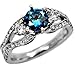 1.54ct Blue Round Diamond Engagement Ring 18k White Gold Vintage Style