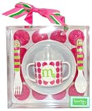 Mud Pie Initial Baby Personalized Melamine Feeding Set with Pink Polka Dots, Letter M