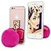 iPhone 6S Case,iPhone 6 Case (4.7 Inch) - Mavis's Diary Luxury Pink Mirror Soft TPU Design Lovely Hot Pink Bow Fluff Ball 3D Handmade Bling Shiny Crystal Diamonds Clear Cover
